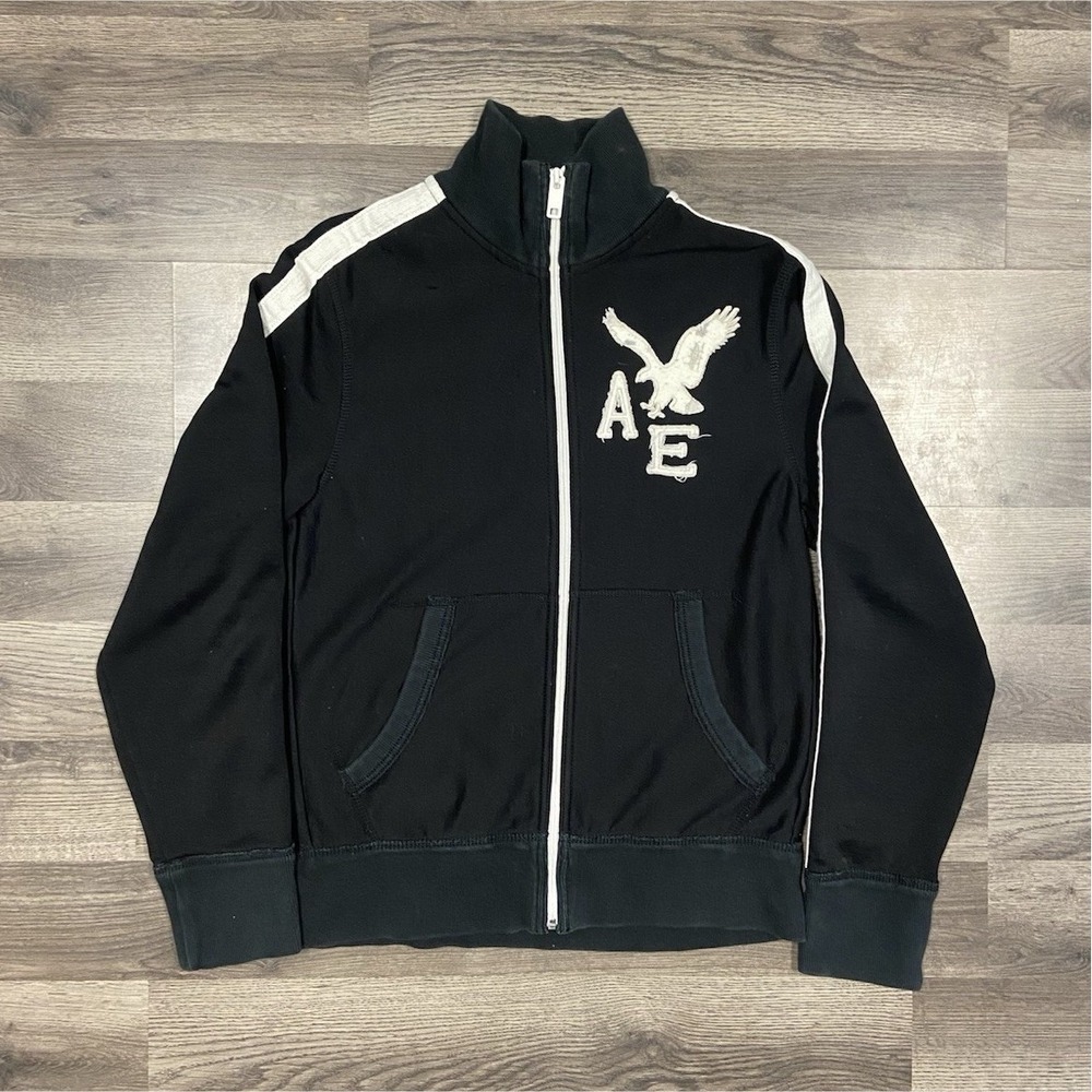 Vintage Y2K American Eagle Sweatshirt Size M Black Full Zip Hoodie